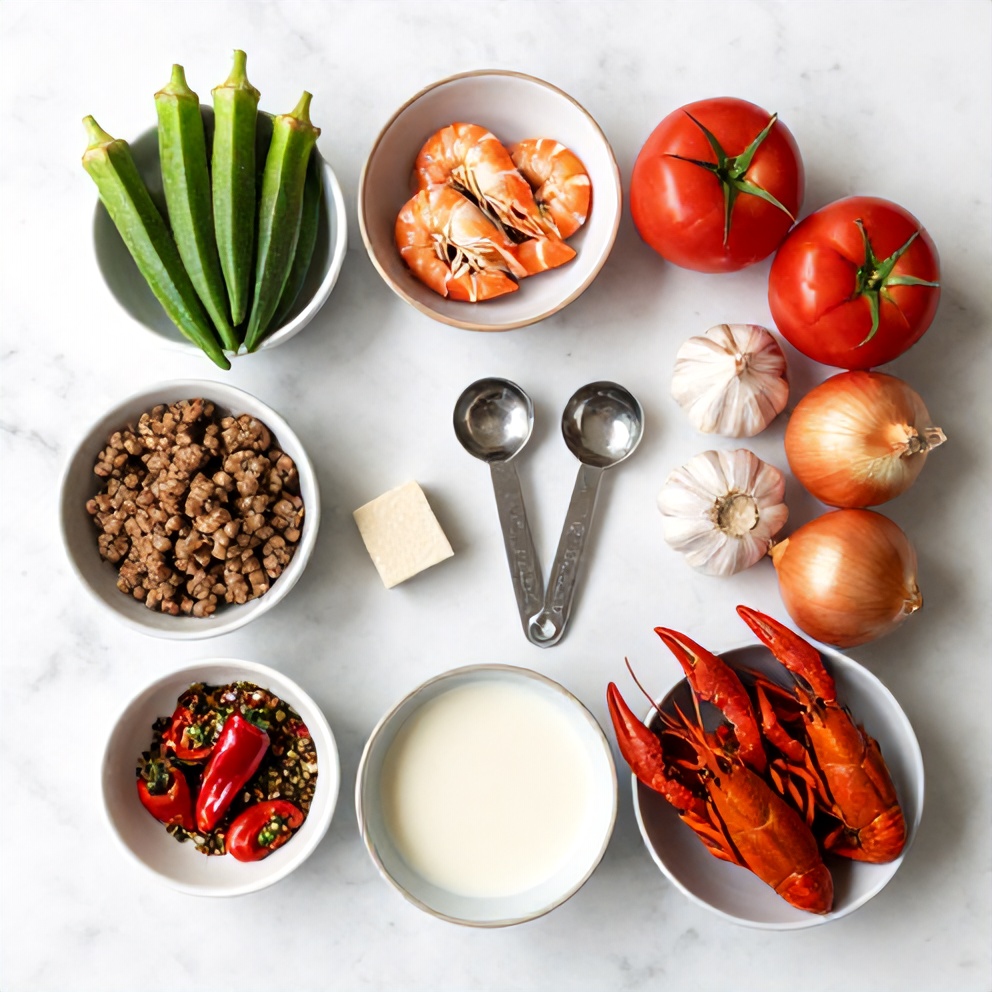 Raw ingredients for Nigerian Okra Soup