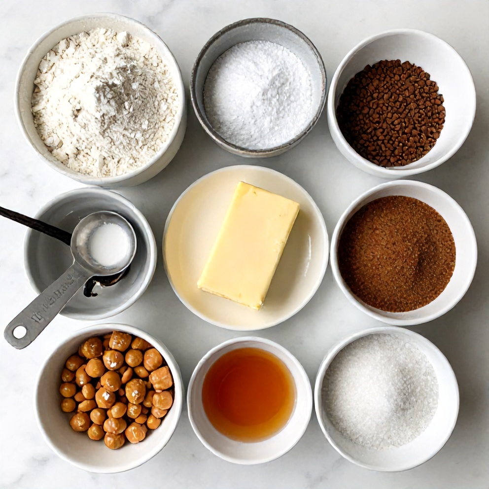 Raw ingredients for Brown Butter Coffee Toffee Cookies