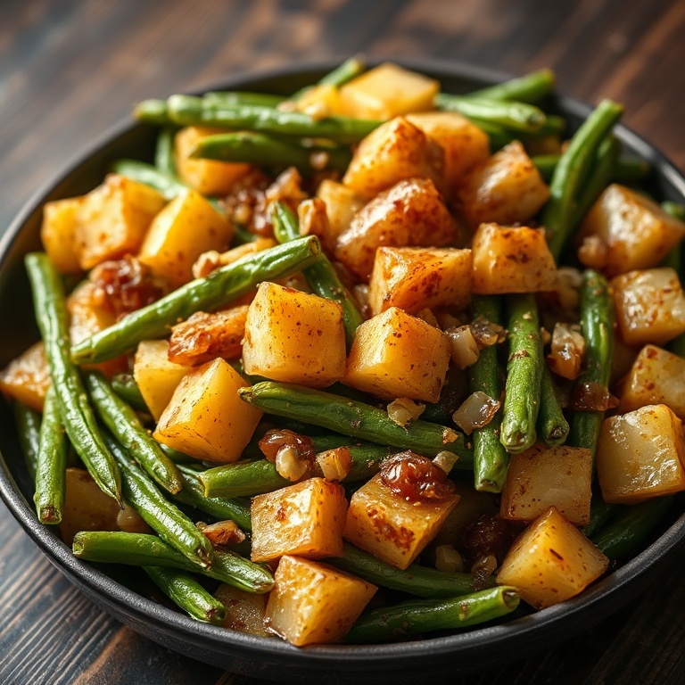 Cajun smothered green beans with potatoes