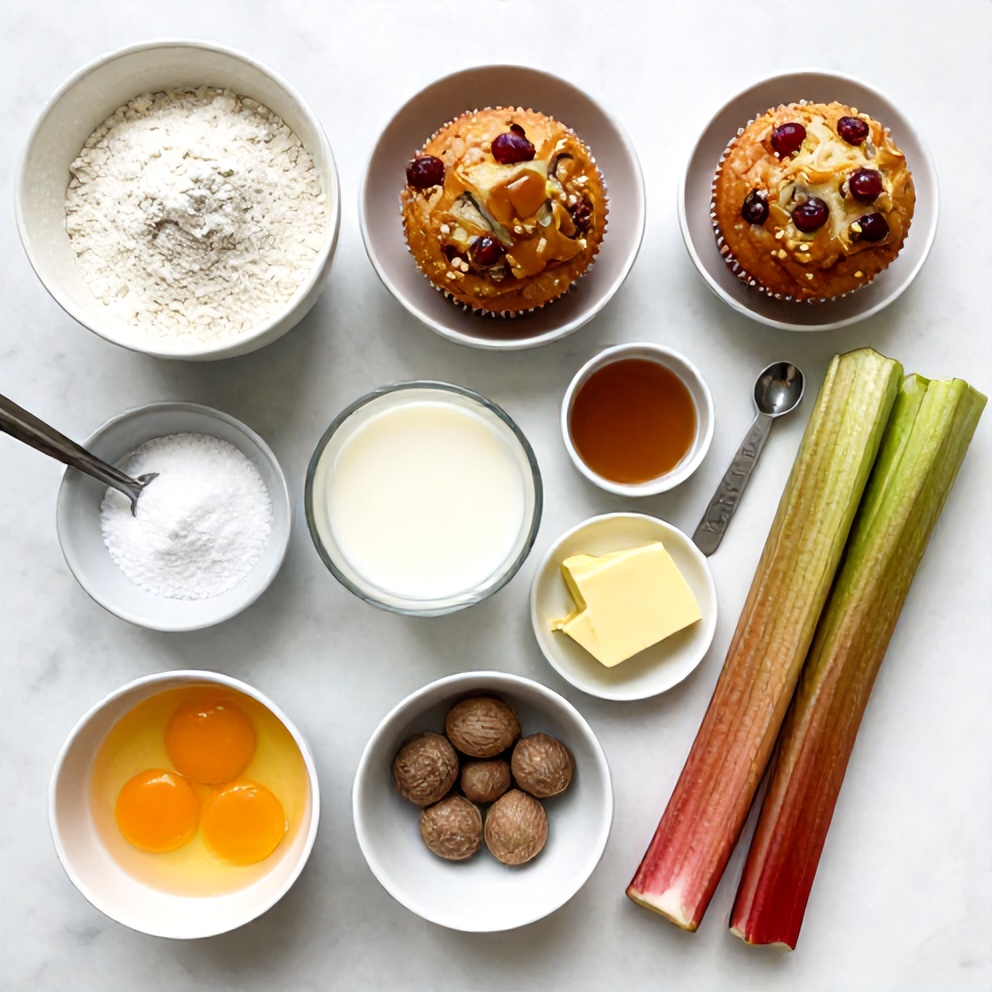 Raw Ingredients for Caramelized Rhubarb Muffins
