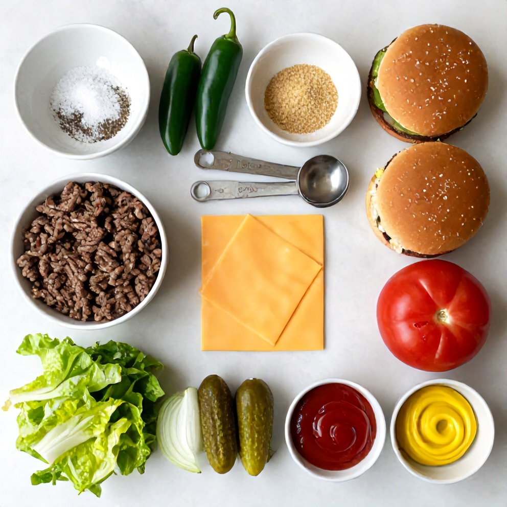 Raw ingredients for Cheddar Jalapeño Burgers