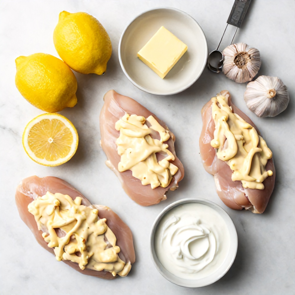Raw ingredients for Creamy Baked Lemon Butter Chicken