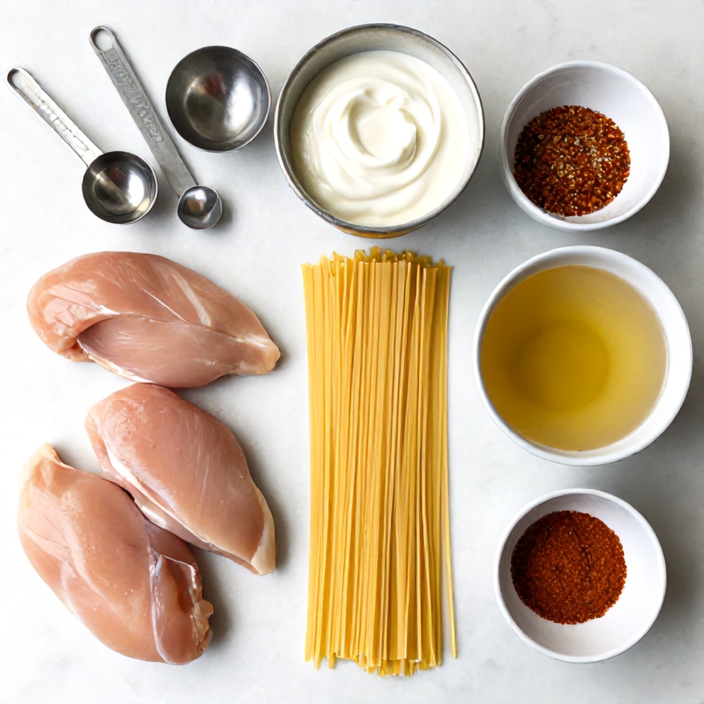 Raw ingredients for Cajun chicken pasta