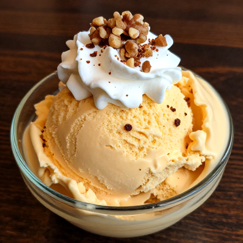 Plated Serving of Creamy Carrot Cake Ice Cream