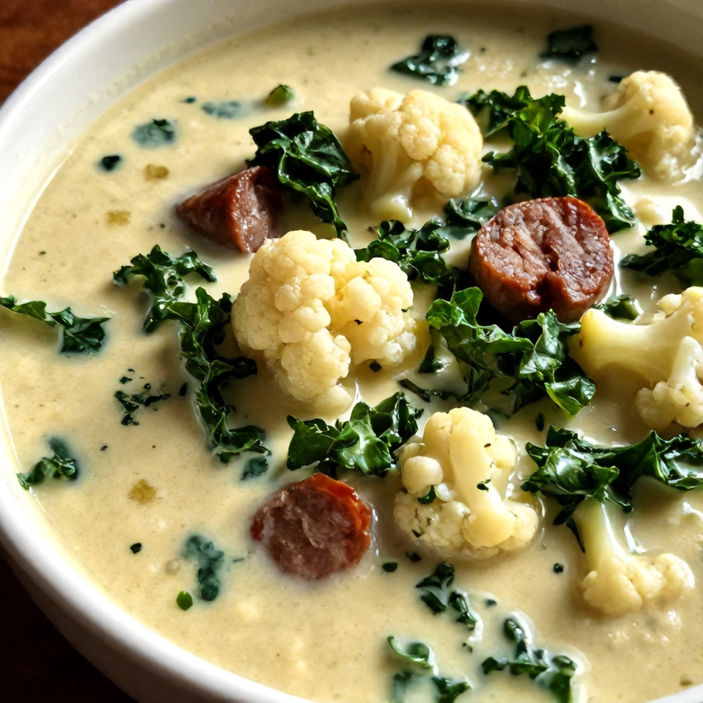 creamy cauliflower sausage kale soup