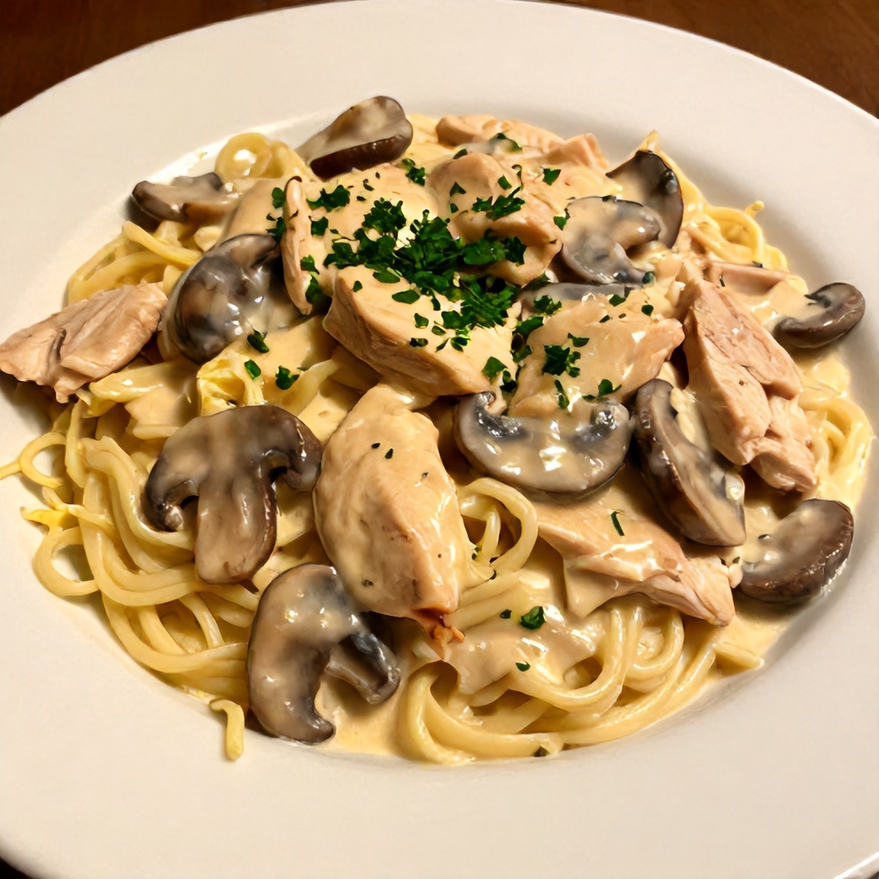 Plated Creamy Chicken Stroganoff