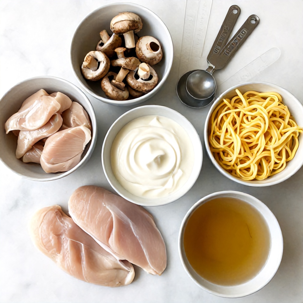 Raw ingredients for Creamy Chicken Stroganoff