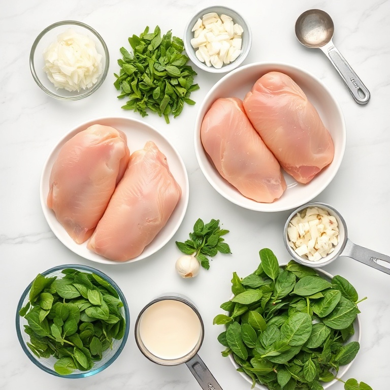 Ingredients for Creamy Dairy Free Chicken Florentine Skillet