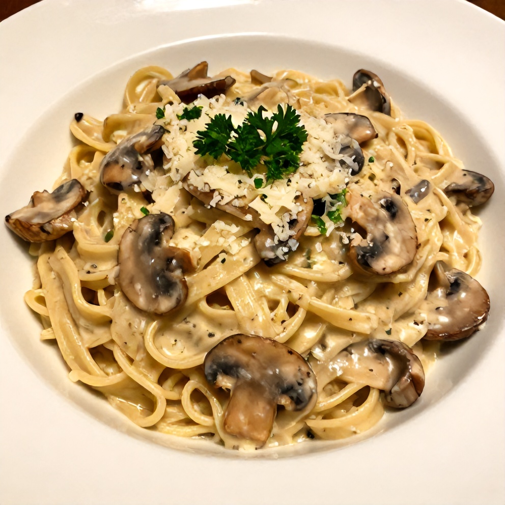 Plated Creamy Gorgonzola Truffle Mushroom Sauce for Pasta