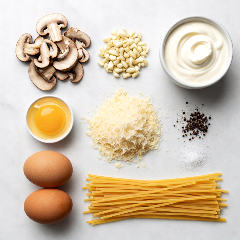 Raw ingredients for Creamy Italian Mushroom Carbonara