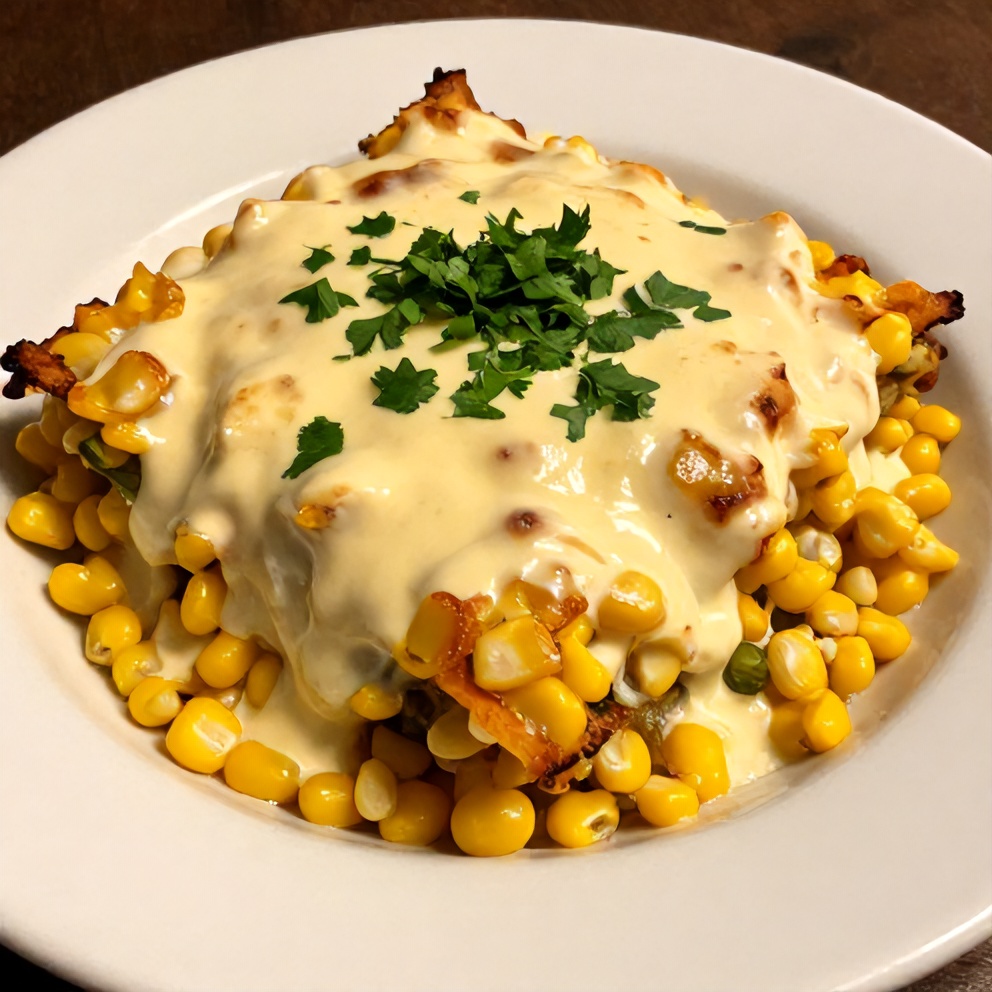 Served Jalapeno Popper Corn Casserole with creamy topping and crispy edges