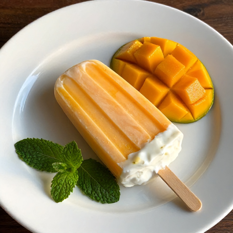 Mango Greek Yogurt Popsicle on a white plate