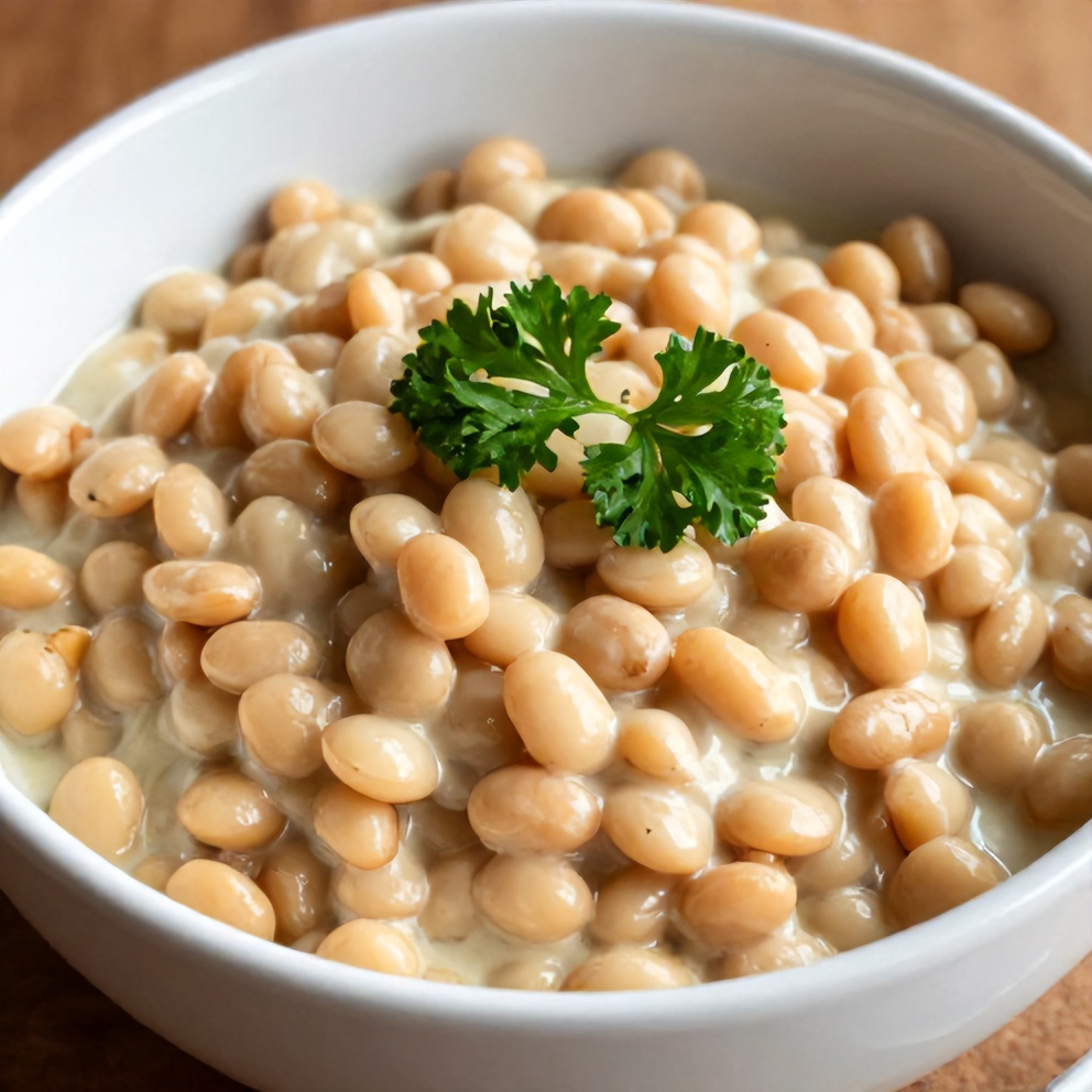 Creamy Marry Me Lentils in a white ceramic bowl with fresh parsley on top, close crop showing texture, warm side lighting, photorealistic food photography style.
