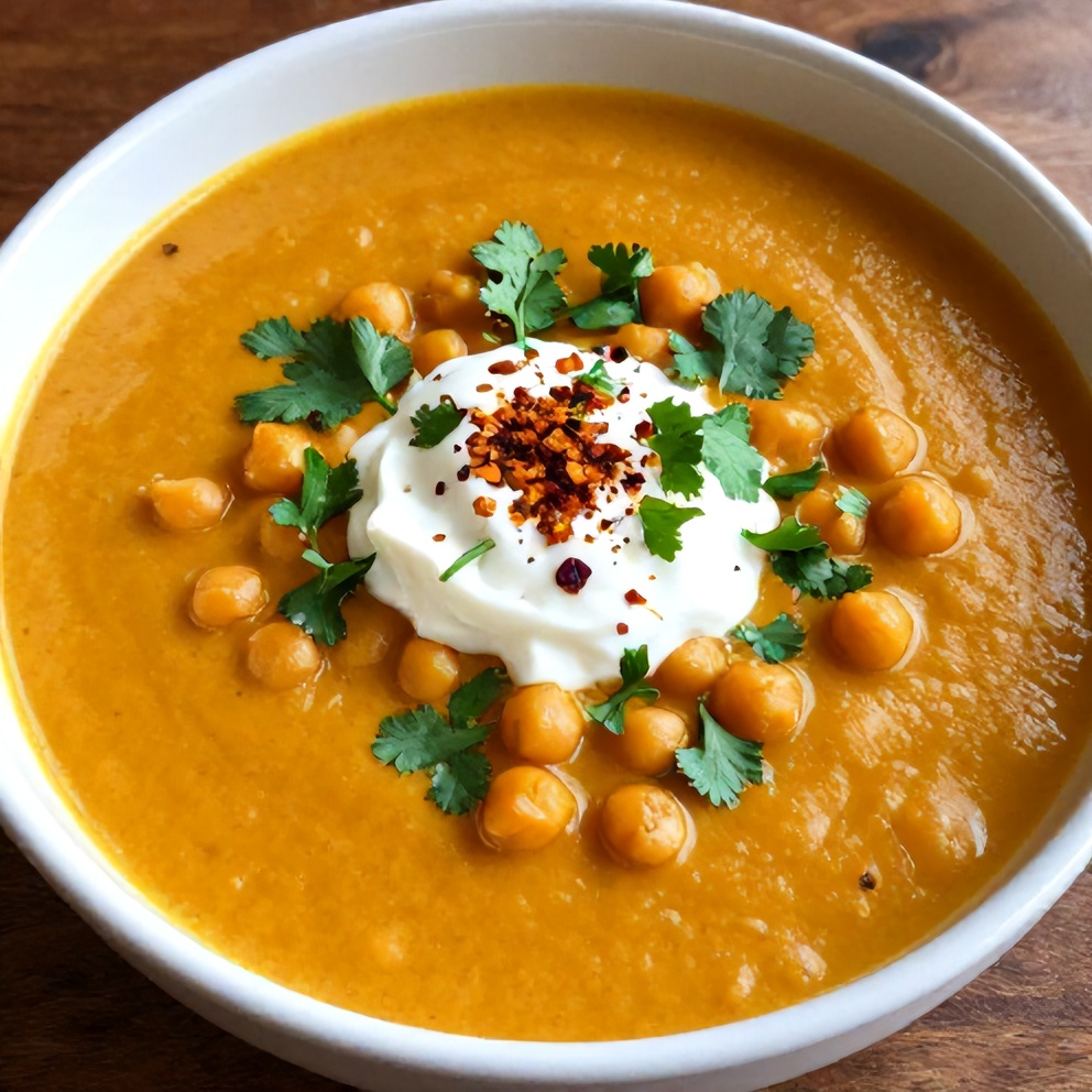 Creamy Moroccan Sweet Potato Soup with Chickpeas