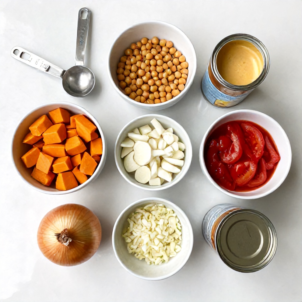 Ingredients for Creamy Moroccan Sweet Potato Soup with Chickpeas