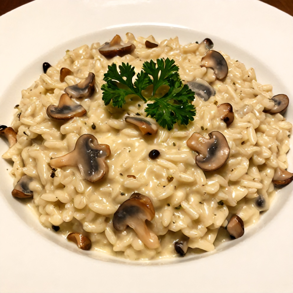 Plated Creamy Mushroom Risotto