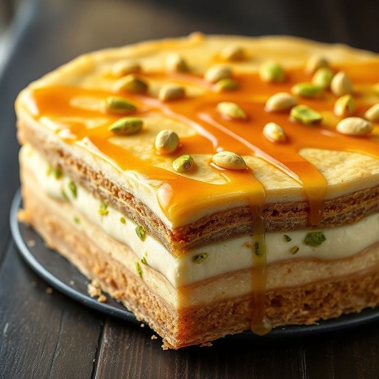 Creamy pistachio baklava cheesecake