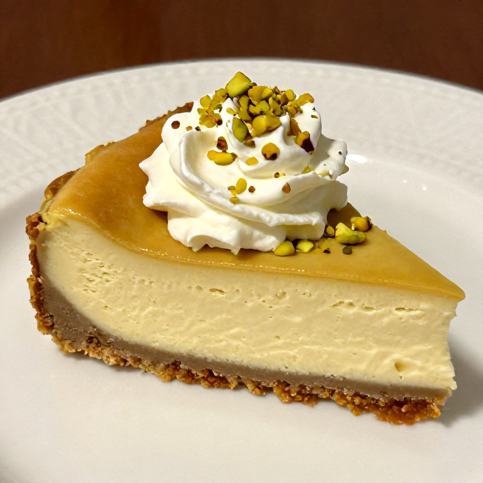 Sliced Pistachio Cheesecake on a Plate