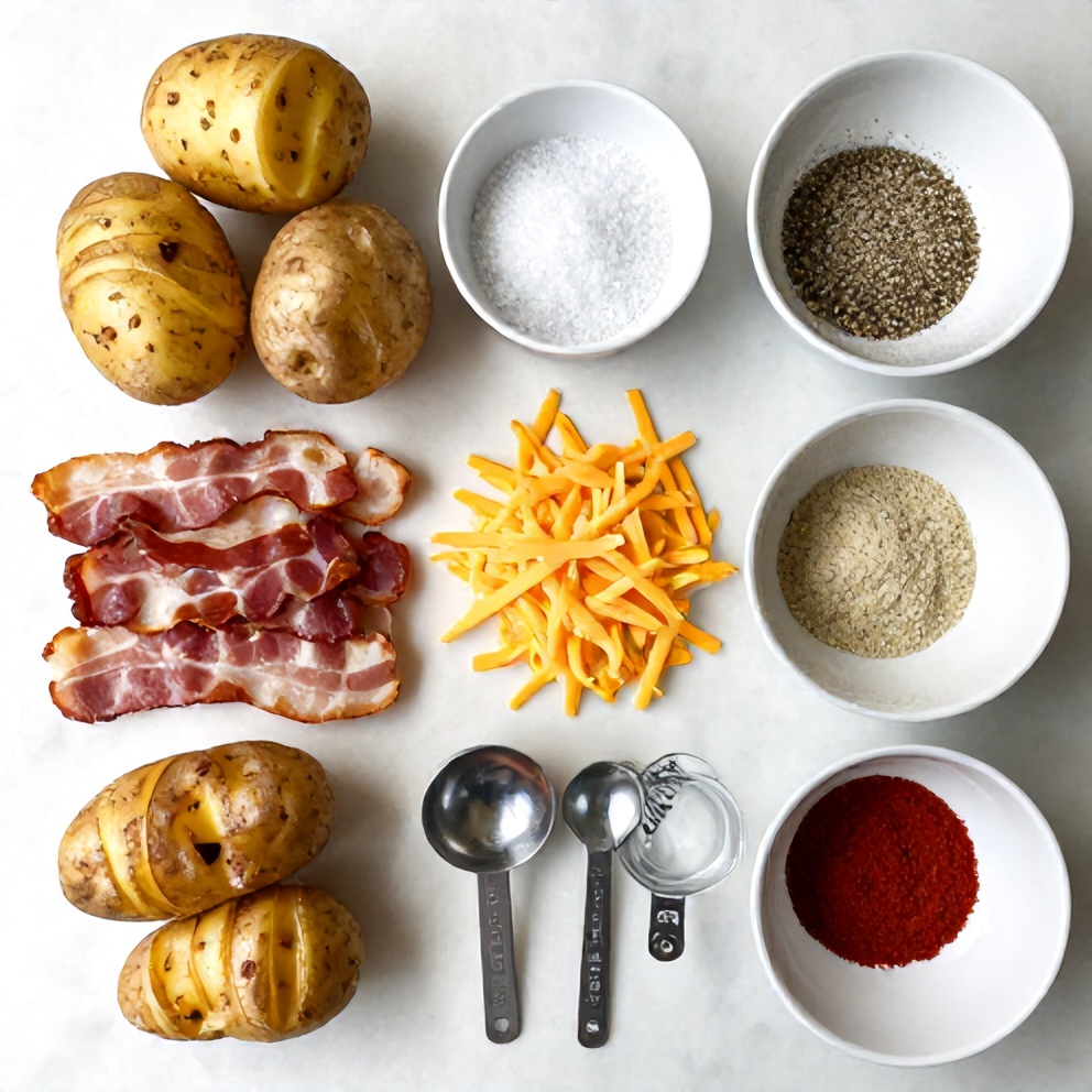 Raw Ingredients for Crispy Cheesy Potato Skins with Bacon
