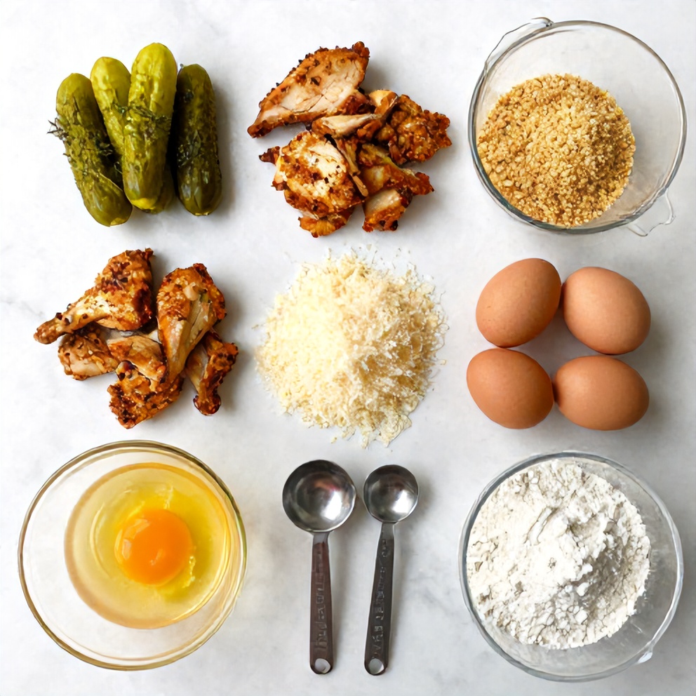 Raw ingredients for Crispy Dill Pickle Parmesan Chicken