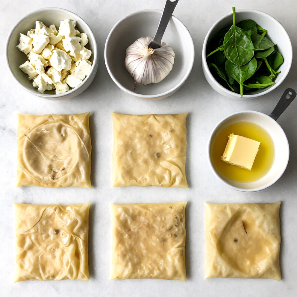 Raw ingredients for Crispy Feta Phyllo Rolls