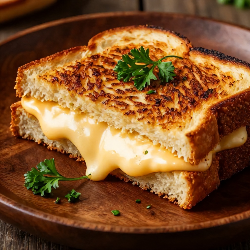 Plated Garlic Bread Grilled Cheese Sandwich