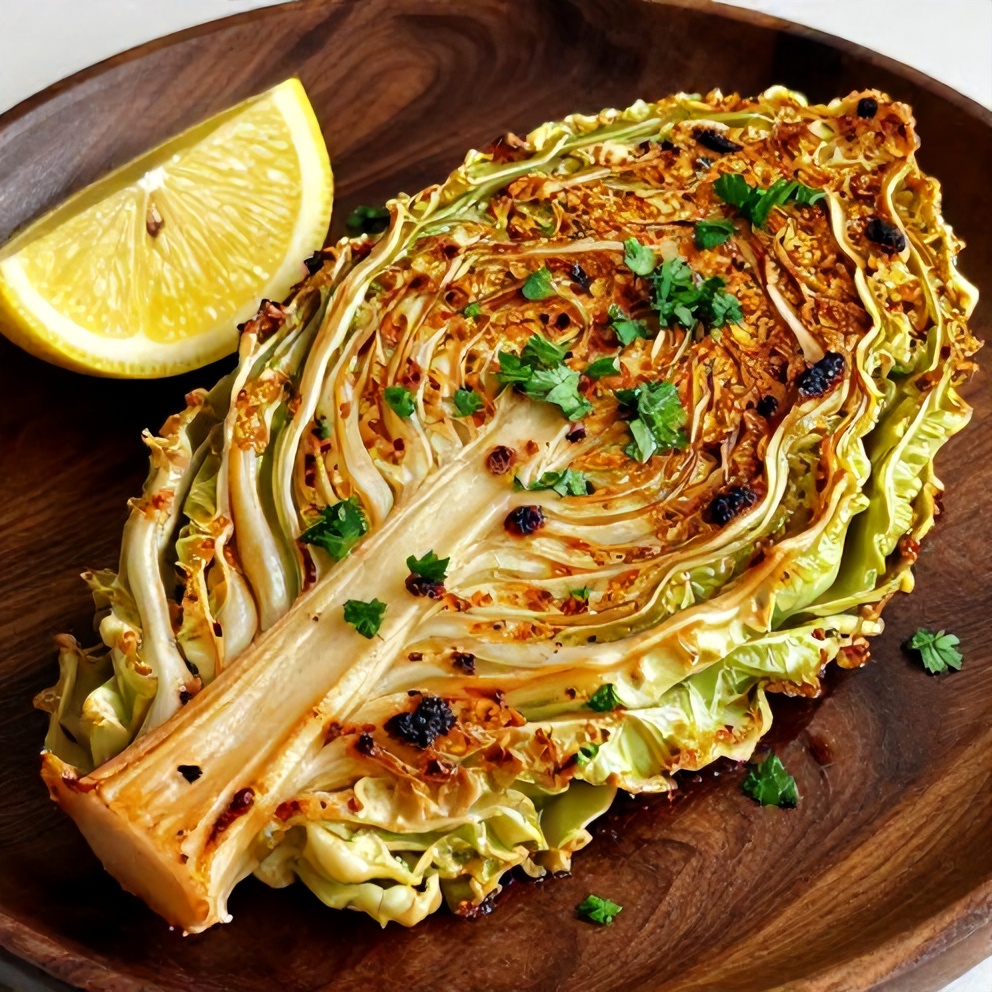 Plated Garlic Roasted Cabbage Steaks with Smoky Spices