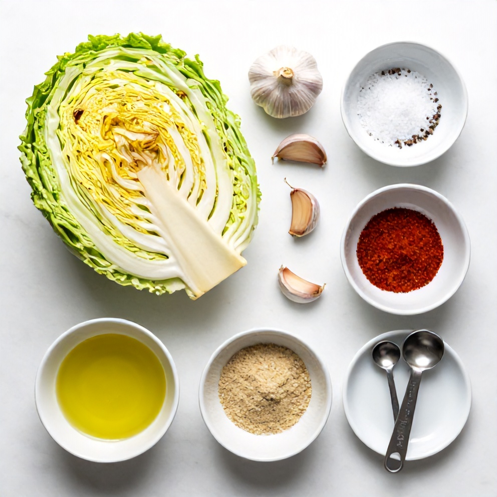 Raw ingredients for Garlic Roasted Cabbage Steaks