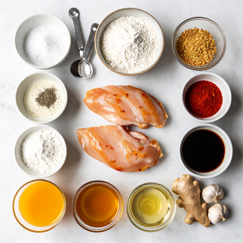 Raw ingredients for Crispy Gluten-Free Orange Chicken