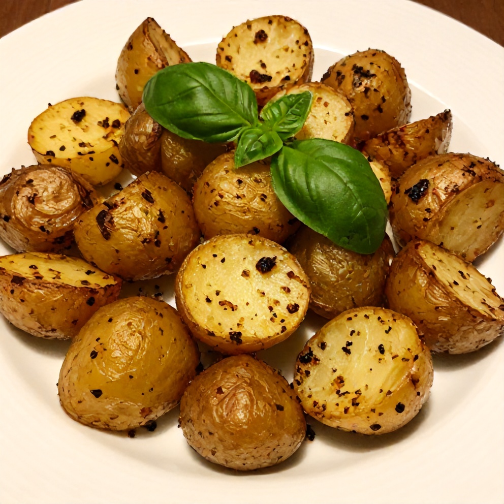 Plated Crispy Parmesan Pesto Roasted Potatoes