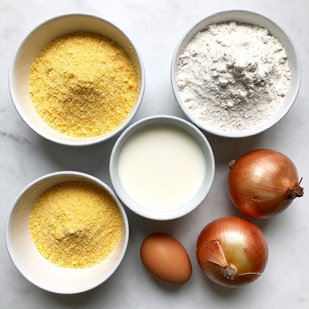 Raw ingredients for Hushpuppies on a marble surface