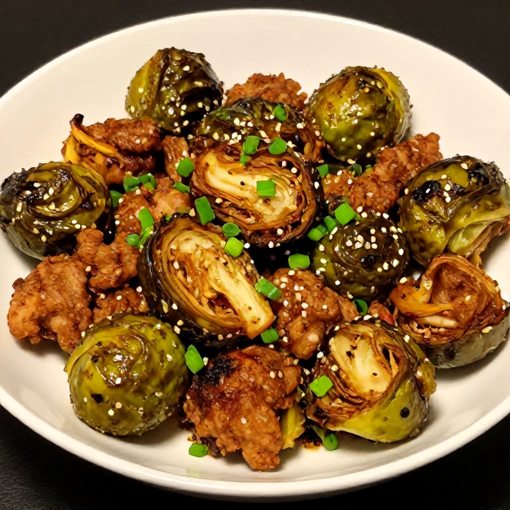 Finished Spicy Pork Brussels Sprouts Bowls