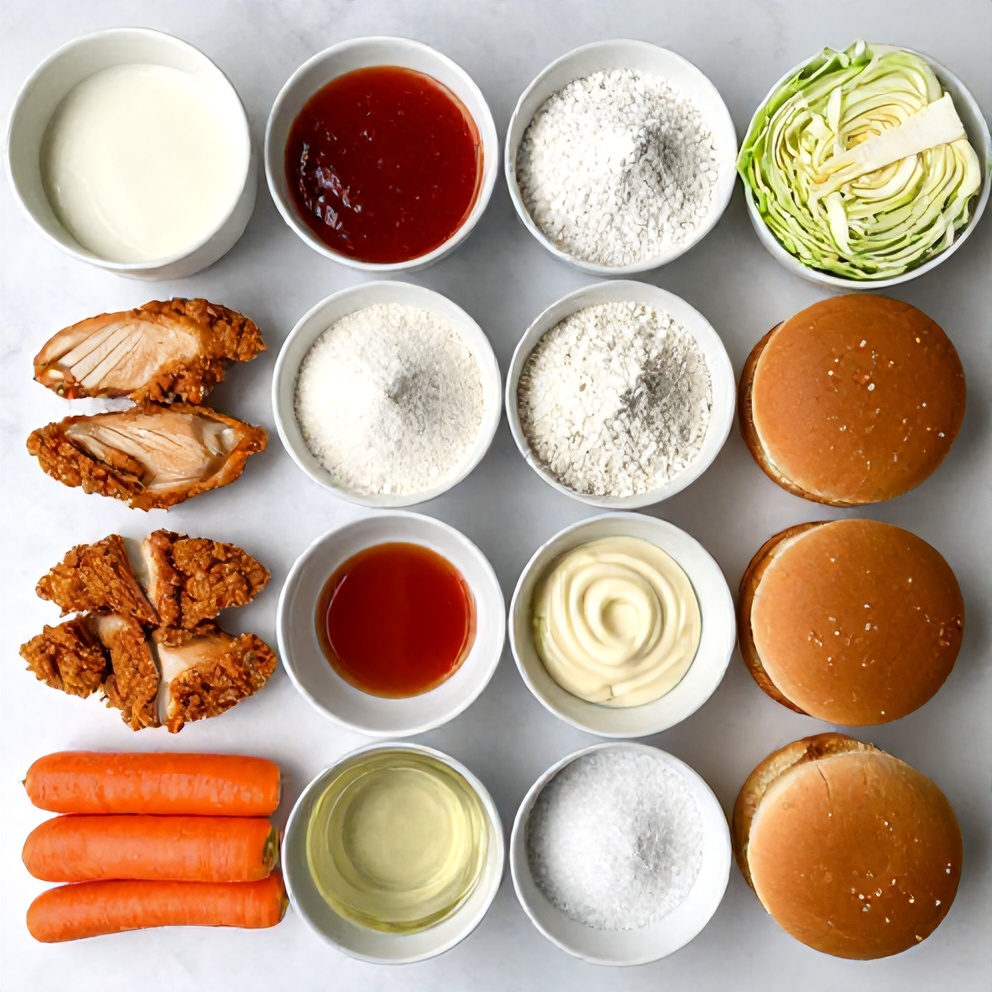 Raw ingredients for Thai Fried Chicken Sandwich laid out