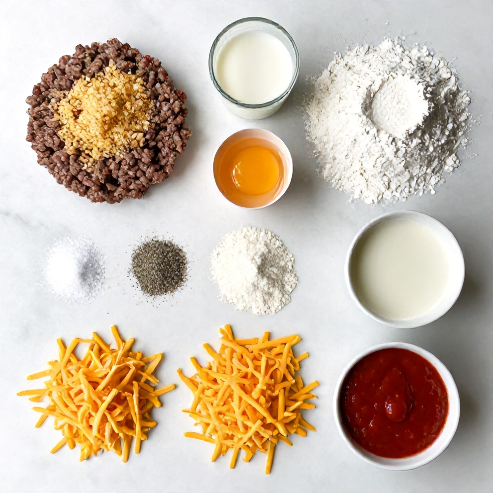 Raw ingredients for Amish hamburger steak bake