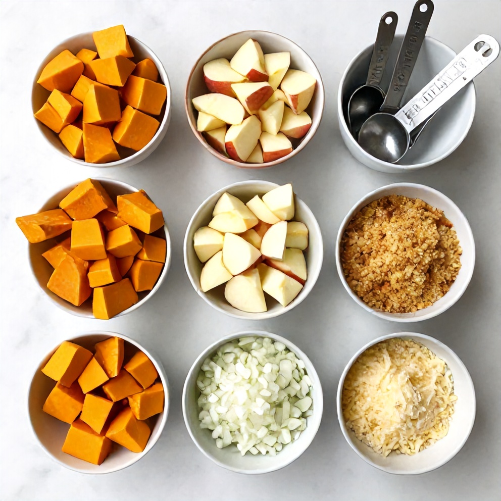 Raw Ingredients for Apple Butternut Squash Casserole