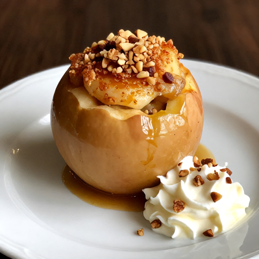 Plated serving of baked stuffed apples