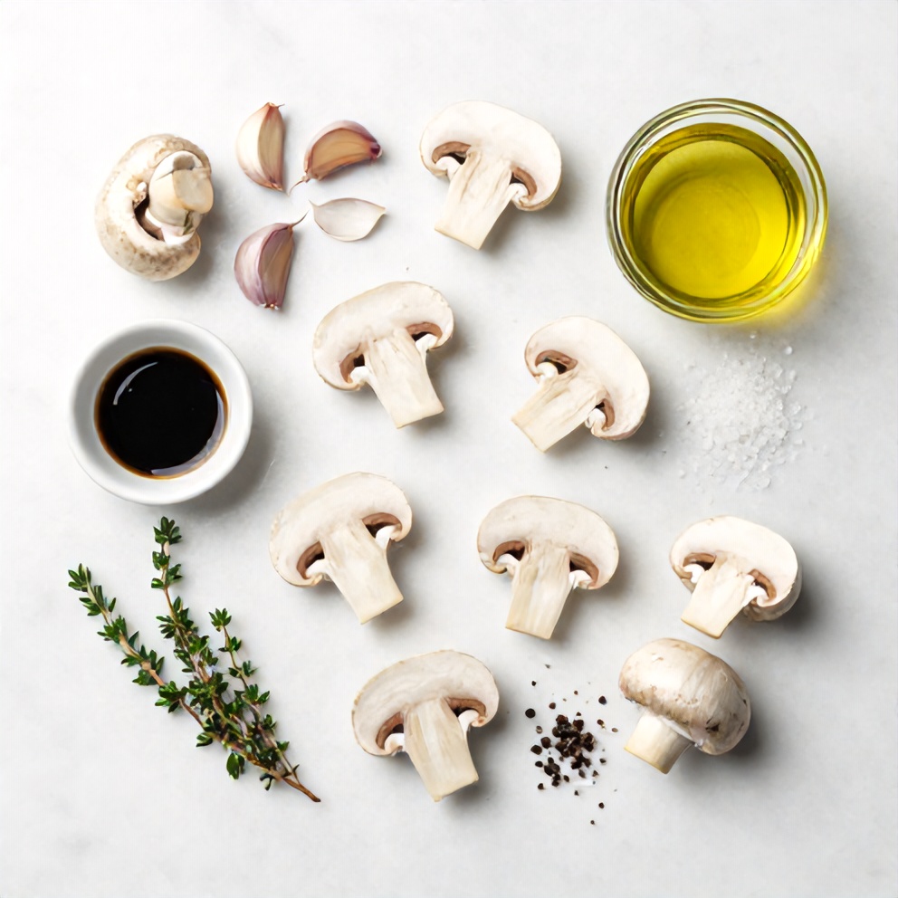 Raw ingredients for garlic mushrooms