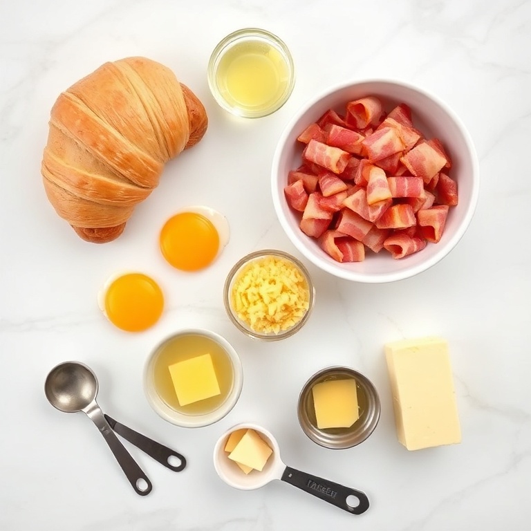 Ingredients for Easy Breakfast Croissant Sandwich with Bacon and Eggs