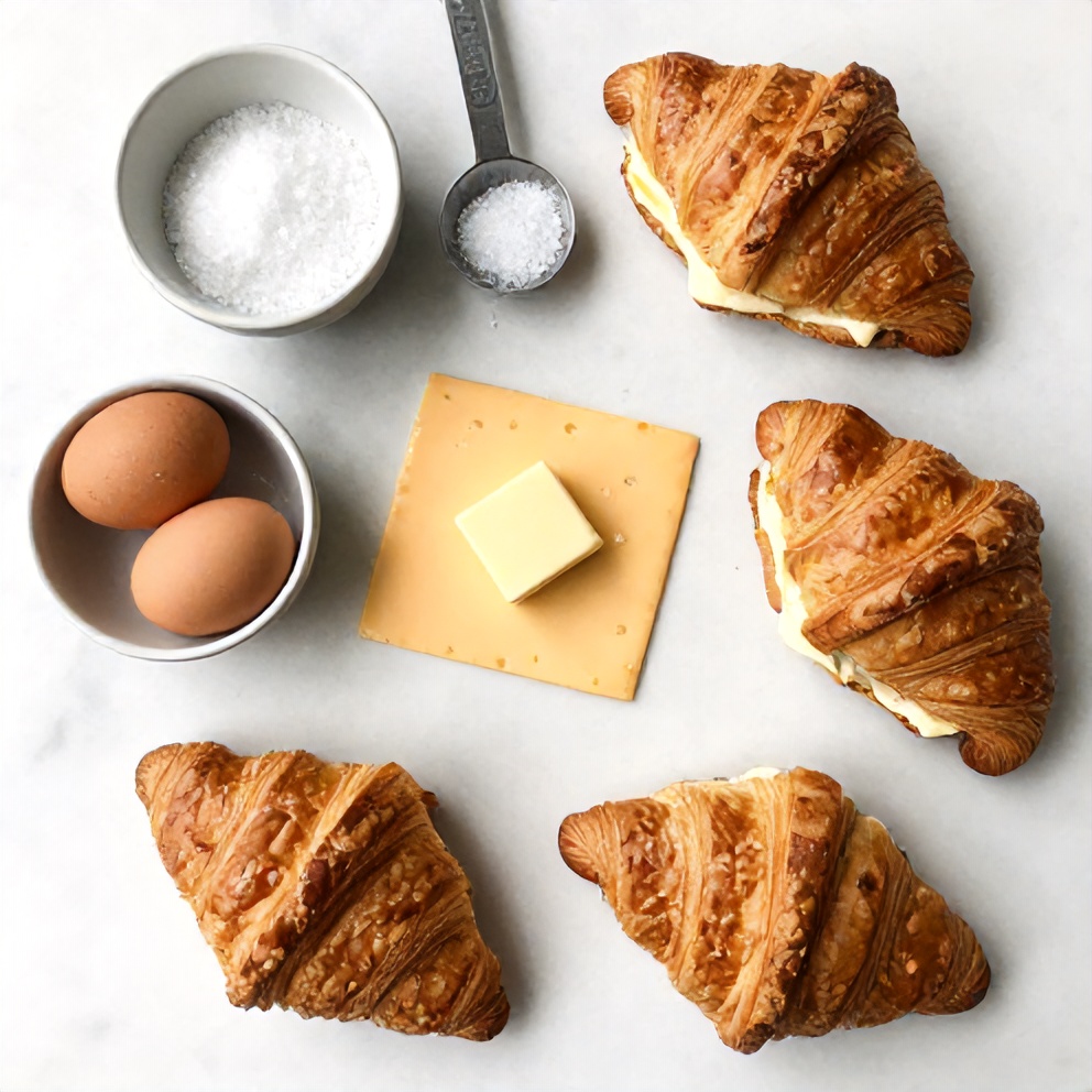 Raw ingredients for Easy Breakfast Croissant Sandwiches