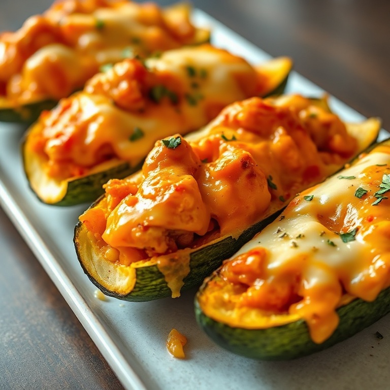 easy buffalo chicken zucchini boats
