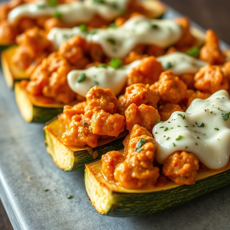 Easy Buffalo Chicken Zucchini Boats