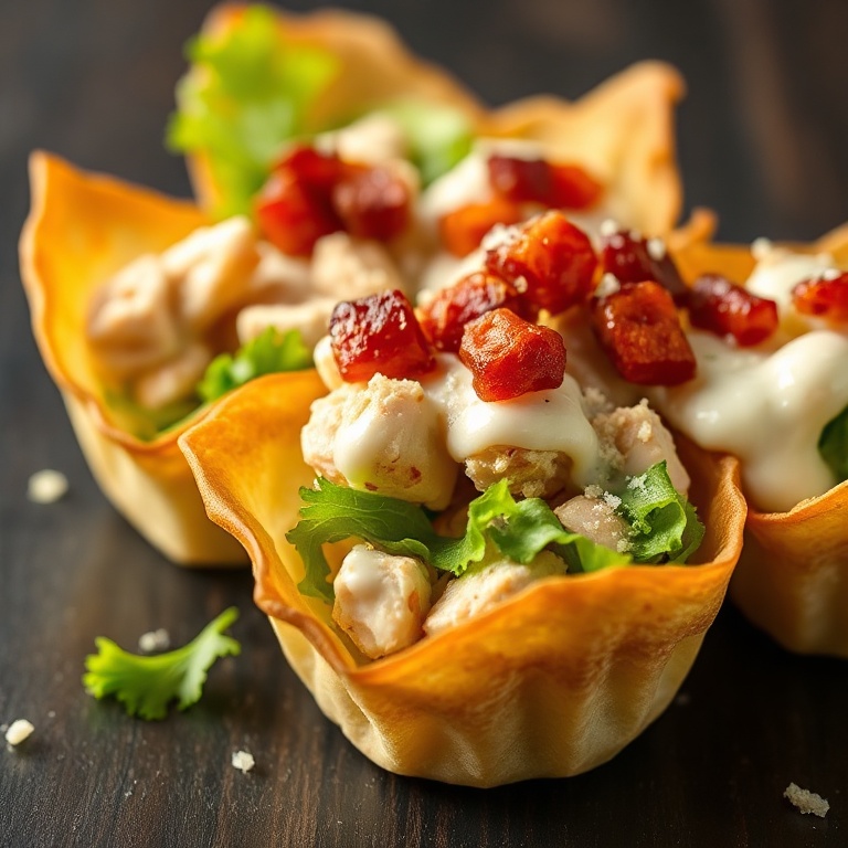 Easy Caesar Salad Wonton Cups