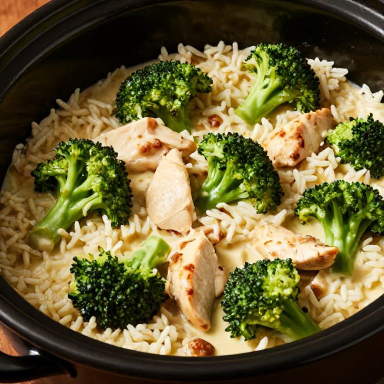 easy cheesy broccoli chicken and rice crockpot dinner