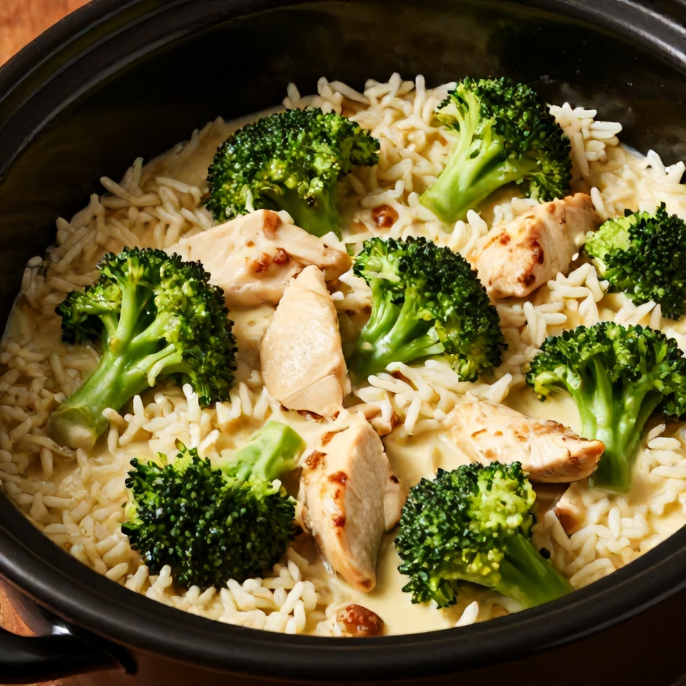 easy cheesy broccoli chicken and rice crockpot dinner