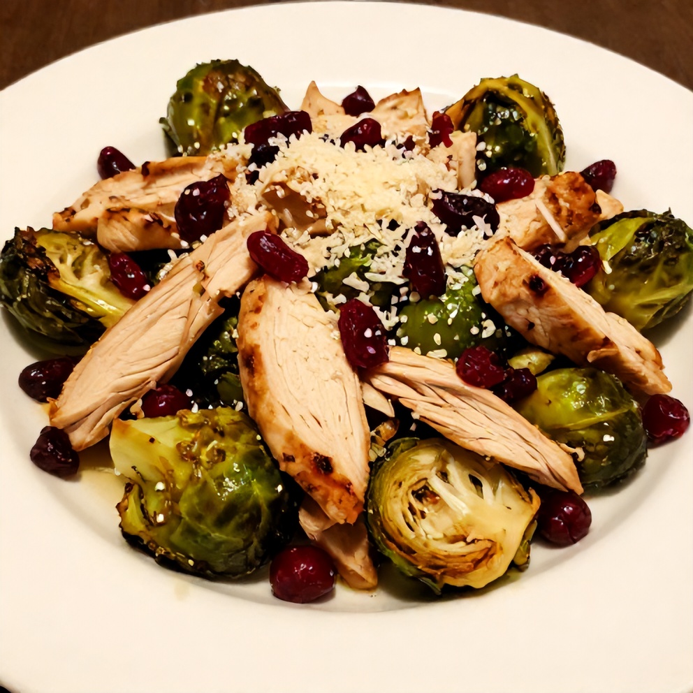 Chicken Brussels Sprout Salad with Cranberries and Parmesan plated