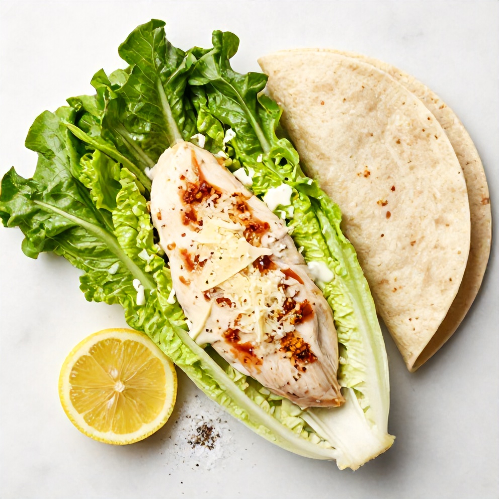 Chicken Caesar Wrap ingredients on a marble surface