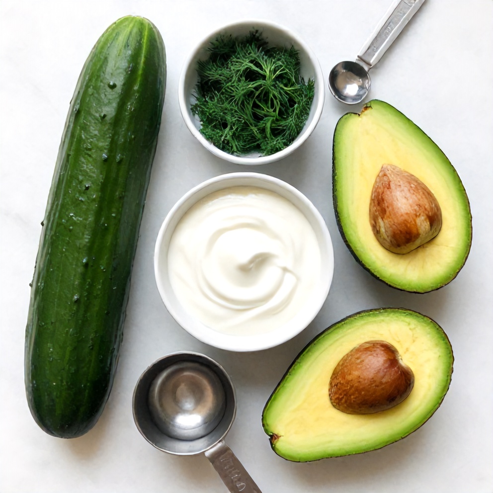Raw Ingredients for Chilled Cucumber Avocado Soup