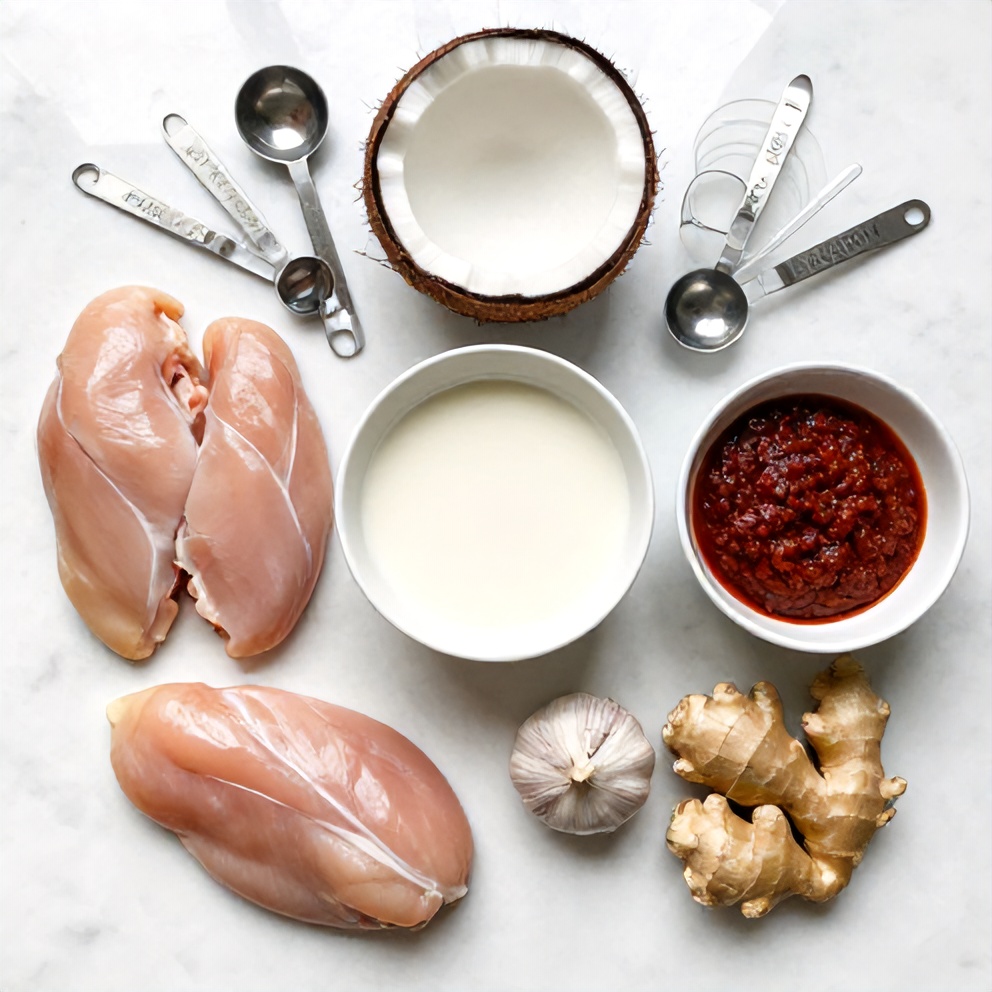 Raw ingredients for coconut chicken