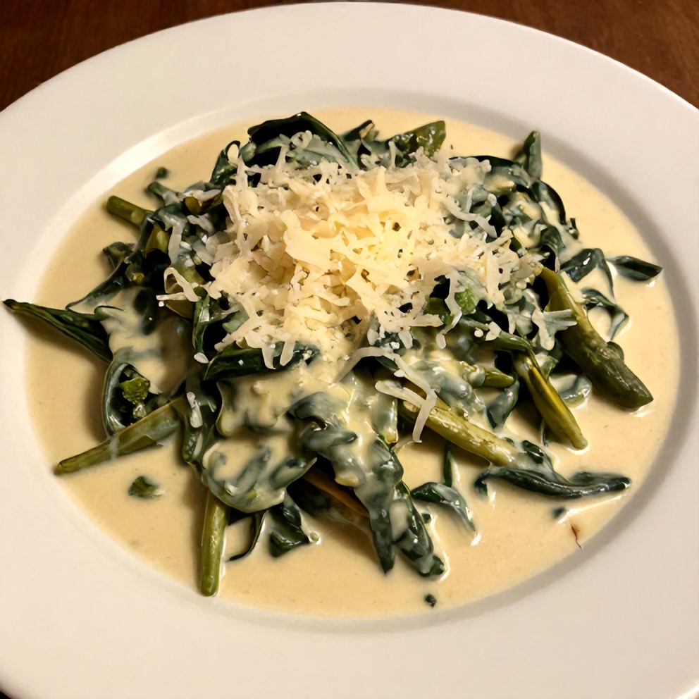 Plated Creamed Spinach and Artichokes