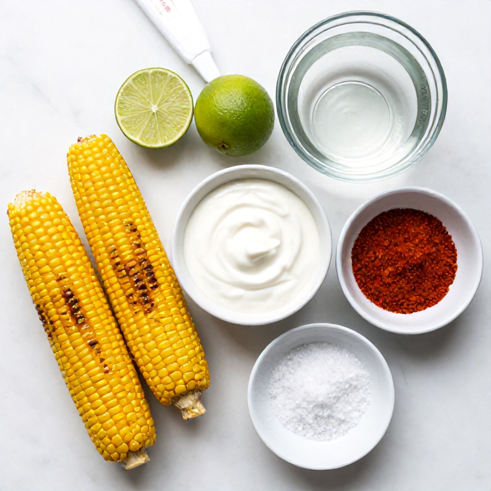 Raw ingredients for grilled corn on the cob